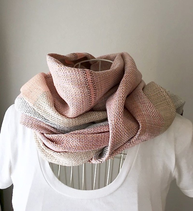 [Linen& cotton: all season] Hand-woven stole "Pink & White" - 丝巾 - 棉．麻 粉红色