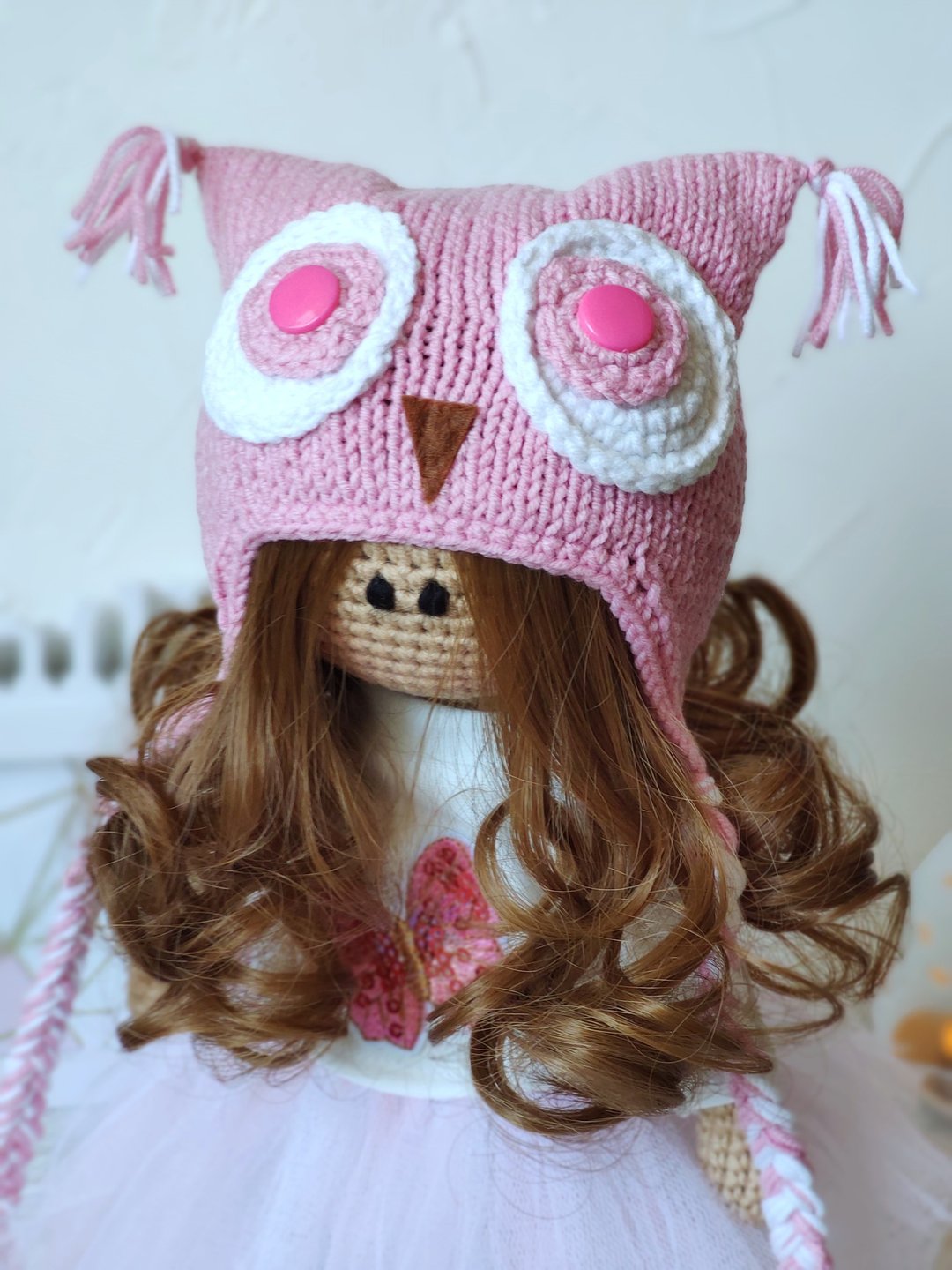 Crochet doll Amigurumi toy Owl lover gift Kids christmas gift girl Nursery decor - 玩具/玩偶 - 棉．麻 粉红色