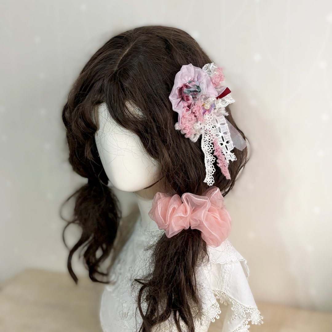手工拼接 / 串珠发夹 BB夹 浏海夹 手工发饰 马尾夹 边夹 弹簧夹 - 发饰 - 其他材质 粉红色