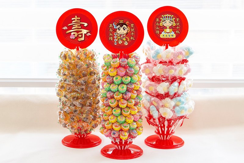祝寿糖果塔 棒棒糖塔 神明圣诞生日糖果架 供桌布置 需DIY组装 - 零食/点心 - 新鲜食材 红色
