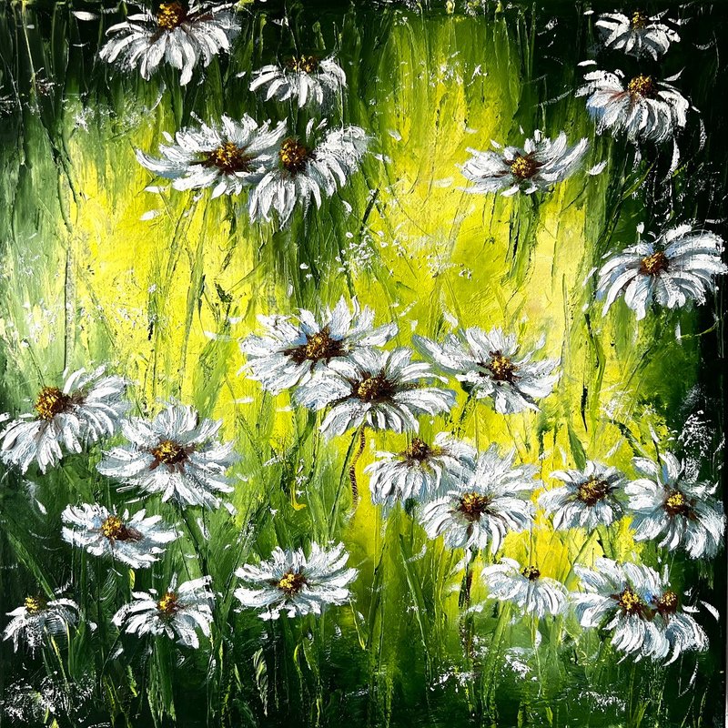 雏菊绘画花卉原创艺术品 30x30 厘米/12x12 英寸，AnaskoArt 出品 - 海报/装饰画/版画 - 棉．麻 多色