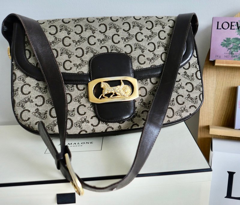 Celine赛琳中古古董C老花帆布皮革背包 - 侧背包/斜挎包 - 真皮 灰色