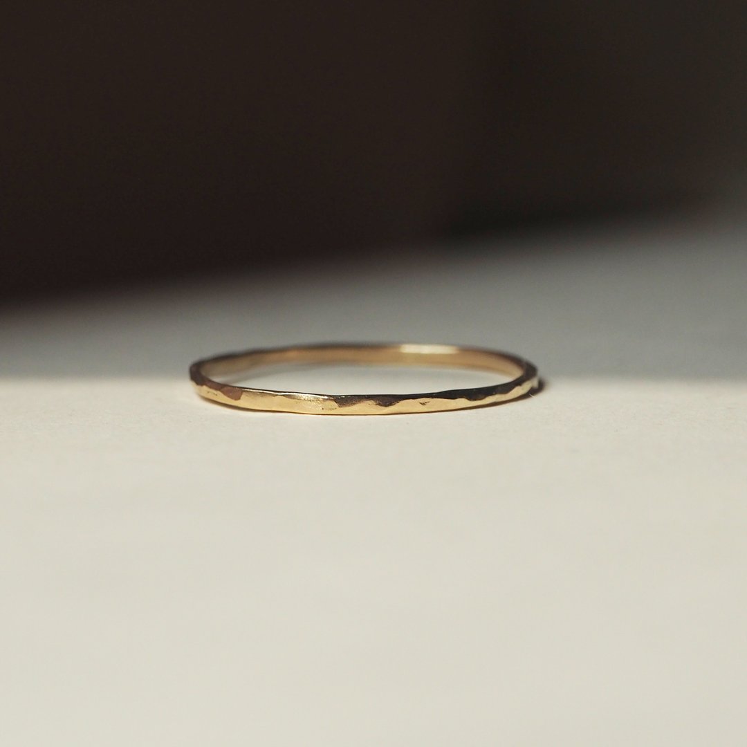 14K 纯K金-手工锻敲 细戒 线戒 - 戒指 - 贵金属 金色