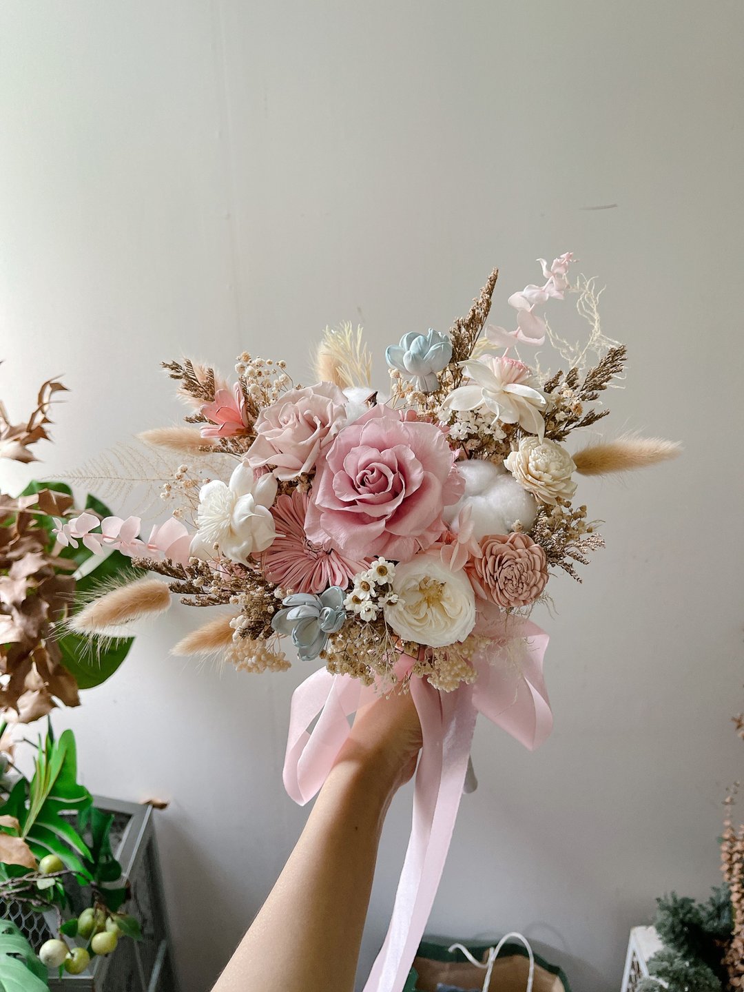 。仅一束特惠出清中。优雅气质 扇形永生花捧花。特卖一售完不补 - 干燥花/捧花 - 植物．花 粉红色