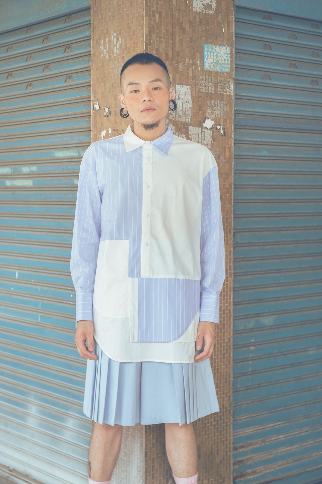条纹解构衬衫(191T04W) - 男装衬衫 - 棉 白色