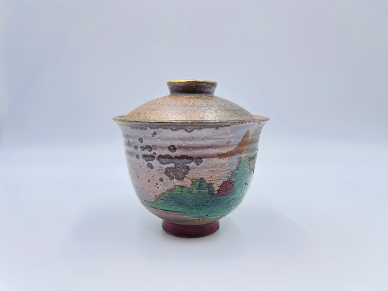 陶瓷手工柴烧手绘盖碗 - 茶具/茶杯 - 陶 咖啡色