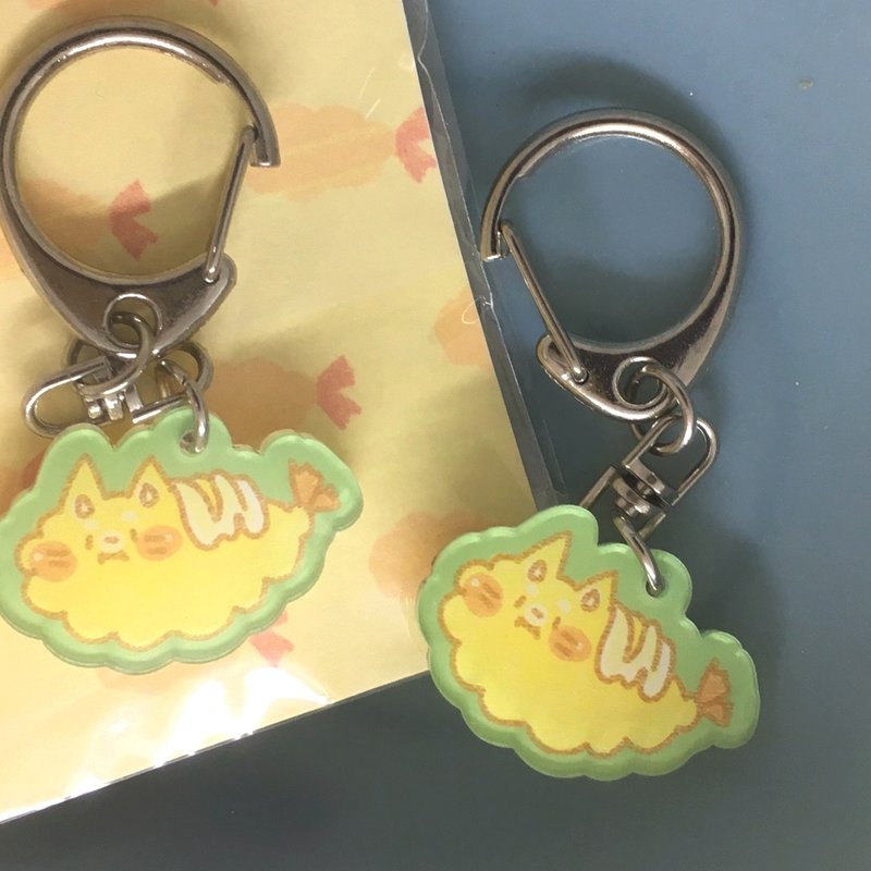 狗狗夹星/原创 白底压克力钥匙圈 / 炸虾猫咪 - 吊饰 - 塑料 