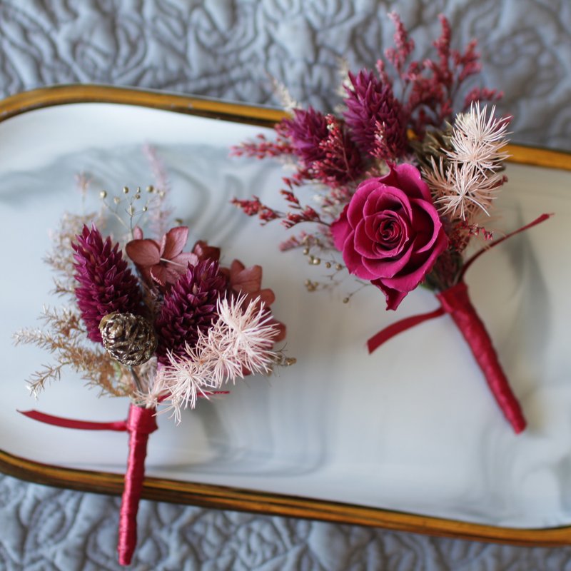 胸花 (干燥花/永生花) - 节庆红 - 胸花/手腕花 - 植物．花 红色
