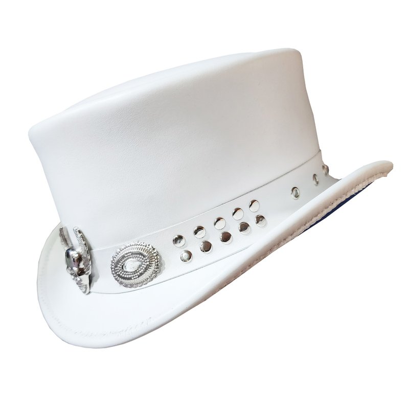 骑士银翼骷髅头 白皮革 短款礼帽 - 帽子 - 真皮 白色