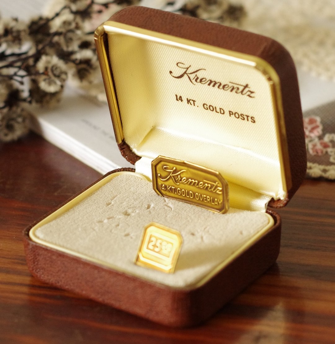 -古董Vintage Krementz 咖啡珠宝盒展示盒 W676 - 其他 - 其他金属 金色