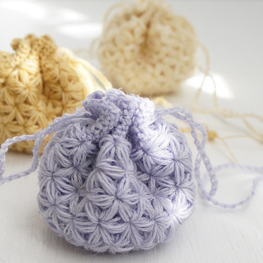 Ba-ba handmade  Crochet Drawstring mini-mini-mini bag No.KPPPR3 - 化妆包/杂物包 - 其他材质 紫色