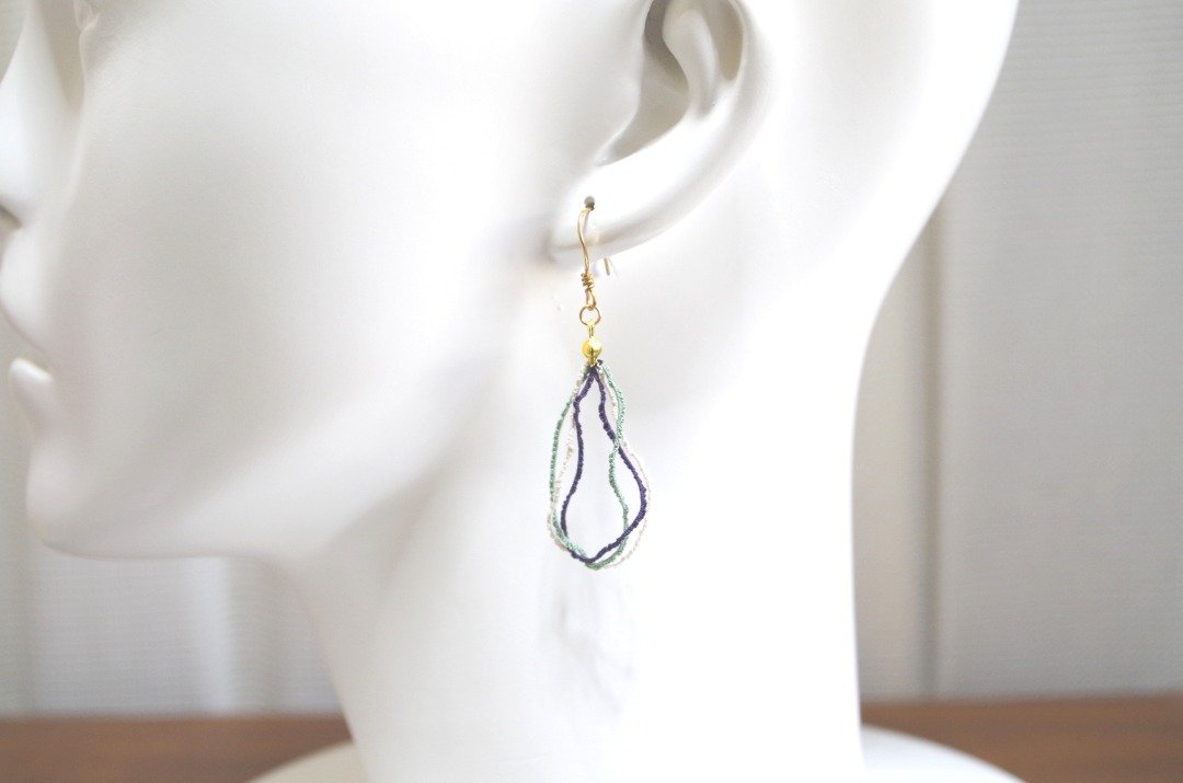 Triple Tatting Cord Earrings / Lakeside Forest - 耳环/耳夹 - 棉 绿色