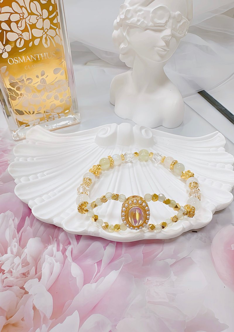 钻切白水晶 葡萄石 蓝月光 镀999沙金宝石 - 手链/手环 - 水晶 绿色