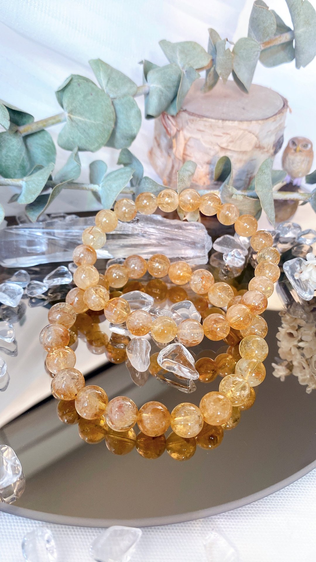 雪花闪片骨干黄阿赛||黄水晶/骨干/水晶/手串/手链 - 手链/手环 - 水晶 黄色