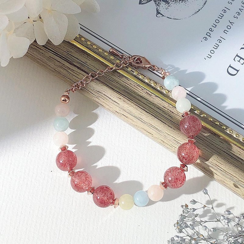 草莓天使 草莓晶 摩根石 水晶手链 天然石 生日礼物 爱情运 - 手链/手环 - 水晶 红色