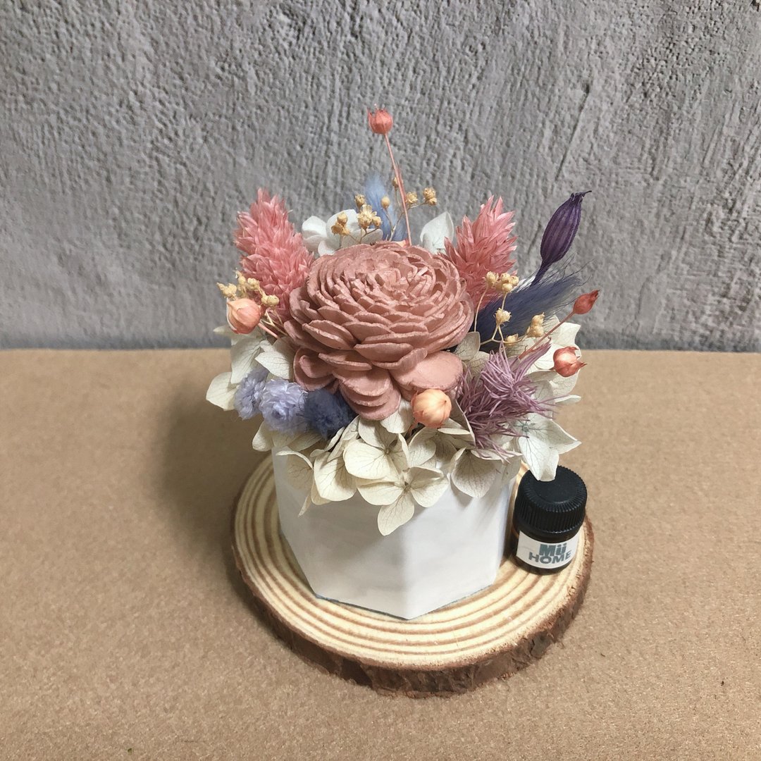 索拉花香氛小盆栽 干燥花 附1.5ml香精油 扩香石 - 干燥花/捧花 - 植物．花 粉红色