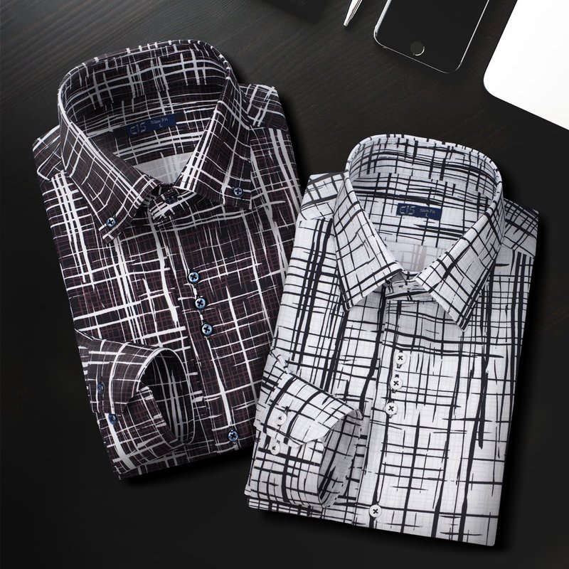 墨花衬衫│防皱、吸湿排汗、弹力布料、抗UV - 男装衬衫 - 聚酯纤维 多色