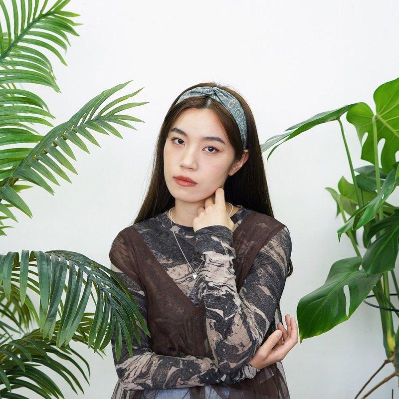 手工发带 / 京都限定 / 绿 / 腰果花 / 女装 - 发饰 - 棉．麻 绿色