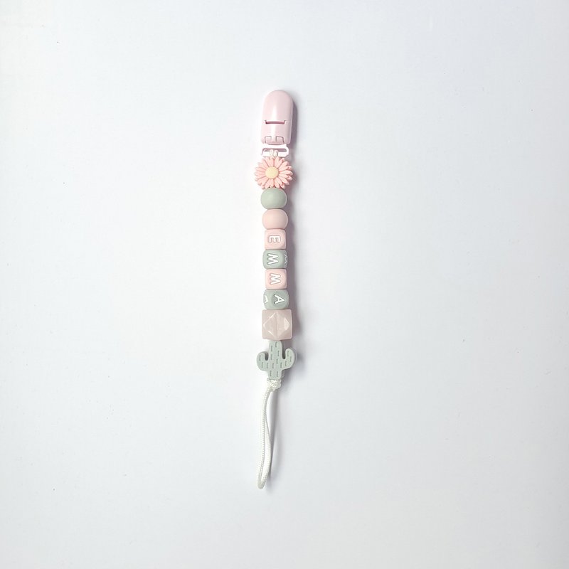 EMMA 22厘米/9颗 彩色字母 雏菊+仙人掌奶嘴链夹 / 定制化奶嘴链 - 玩具/玩偶 - 其他材质 粉红色