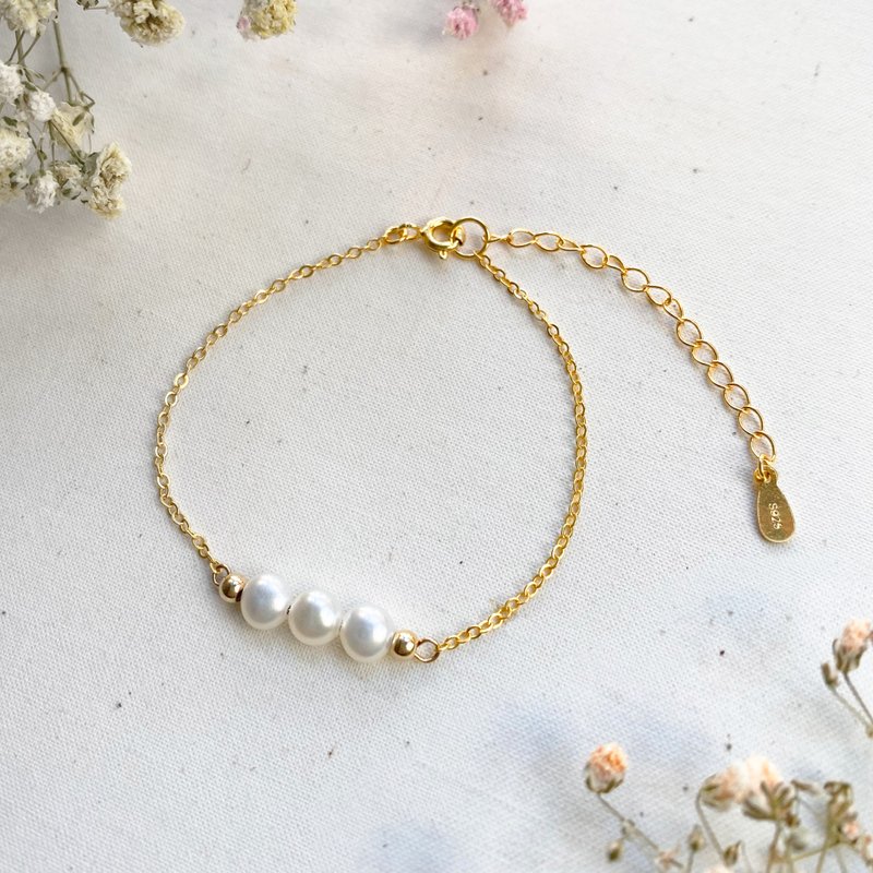 925纯银 简约风 天然淡水巴洛克珍珠 团子珍珠手链 母亲节礼物 - 手链/手环 - 纯银 白色