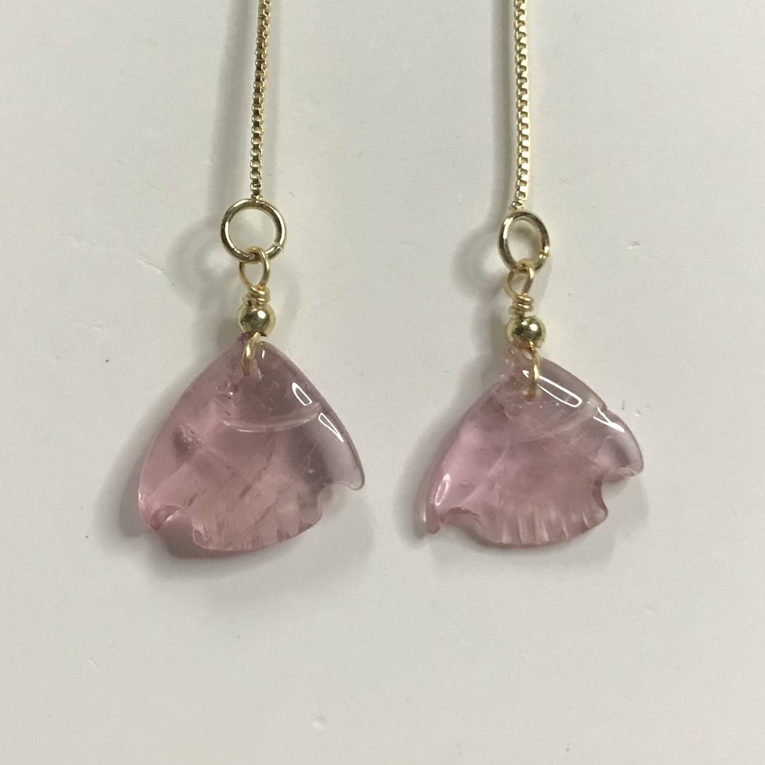 招财旺夫水晶I碧玺电气石Tourmaline14K耳线I高净鱼鱼I情人节礼物 - 耳环/耳夹 - 水晶 