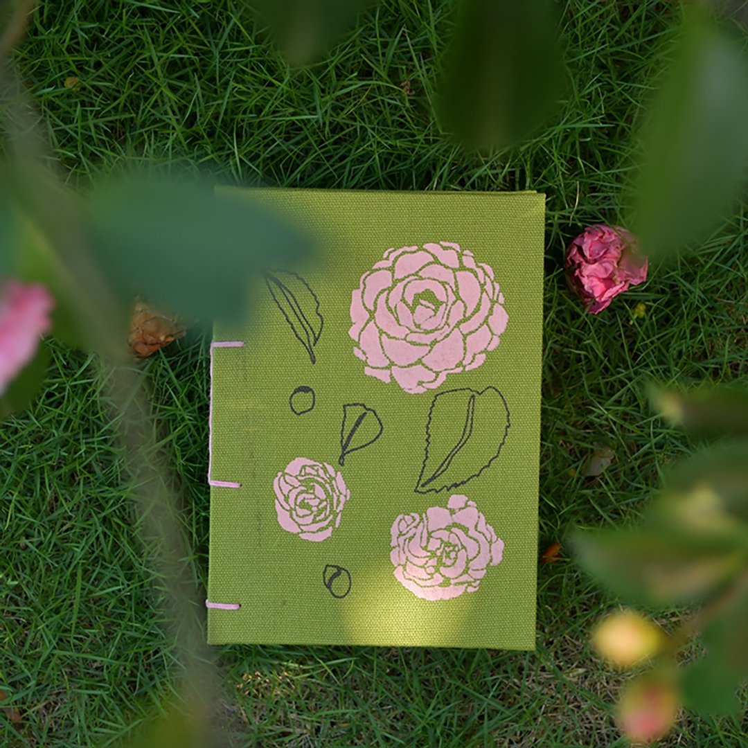 茶花-后花园系列绢印款式 | 定制化 手工书 - 封面 - 笔记本/手帐 - 棉．麻 绿色