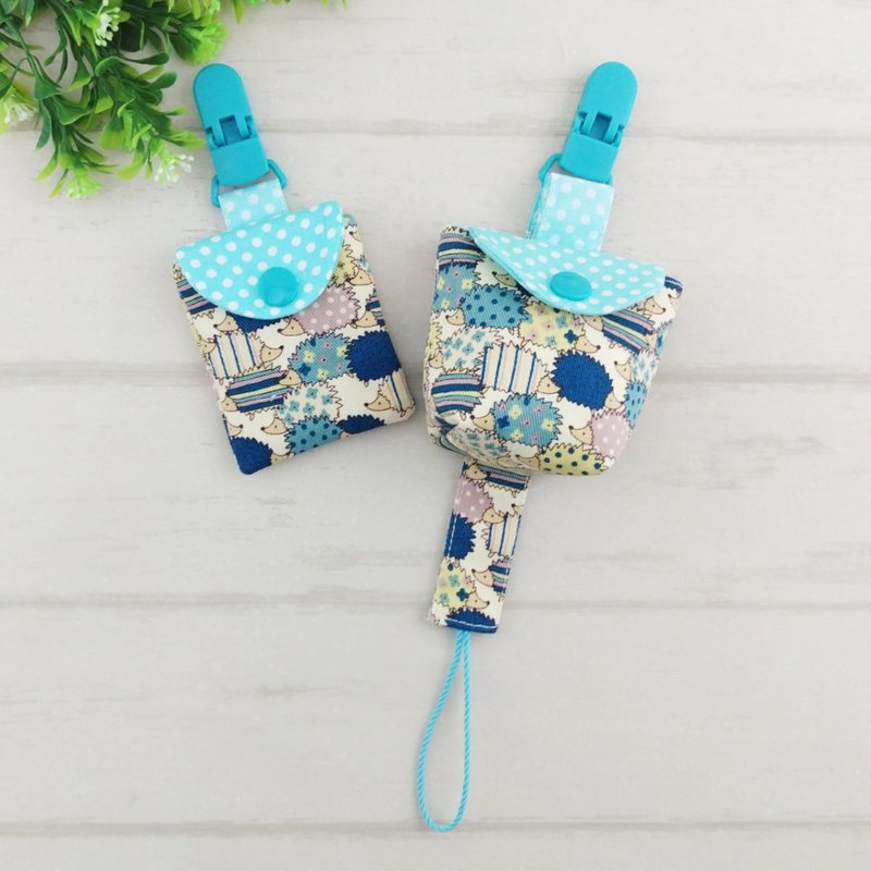 小刺猬。3件组 (符袋可加价40绣名字) - 满月礼盒 - 棉．麻 蓝色