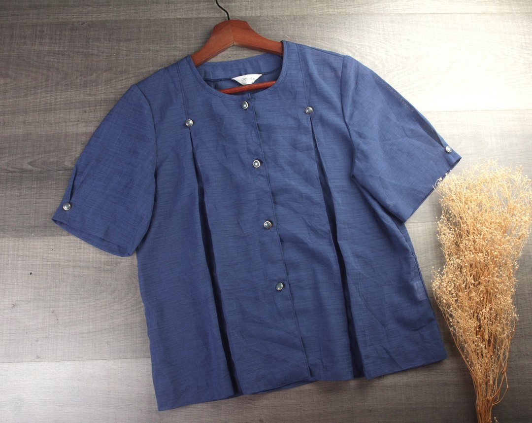 中号 | 60 年代复古蓝色衬衫 | 复古上衣| 女士复古装 - 女装衬衫 - 其他材质 蓝色