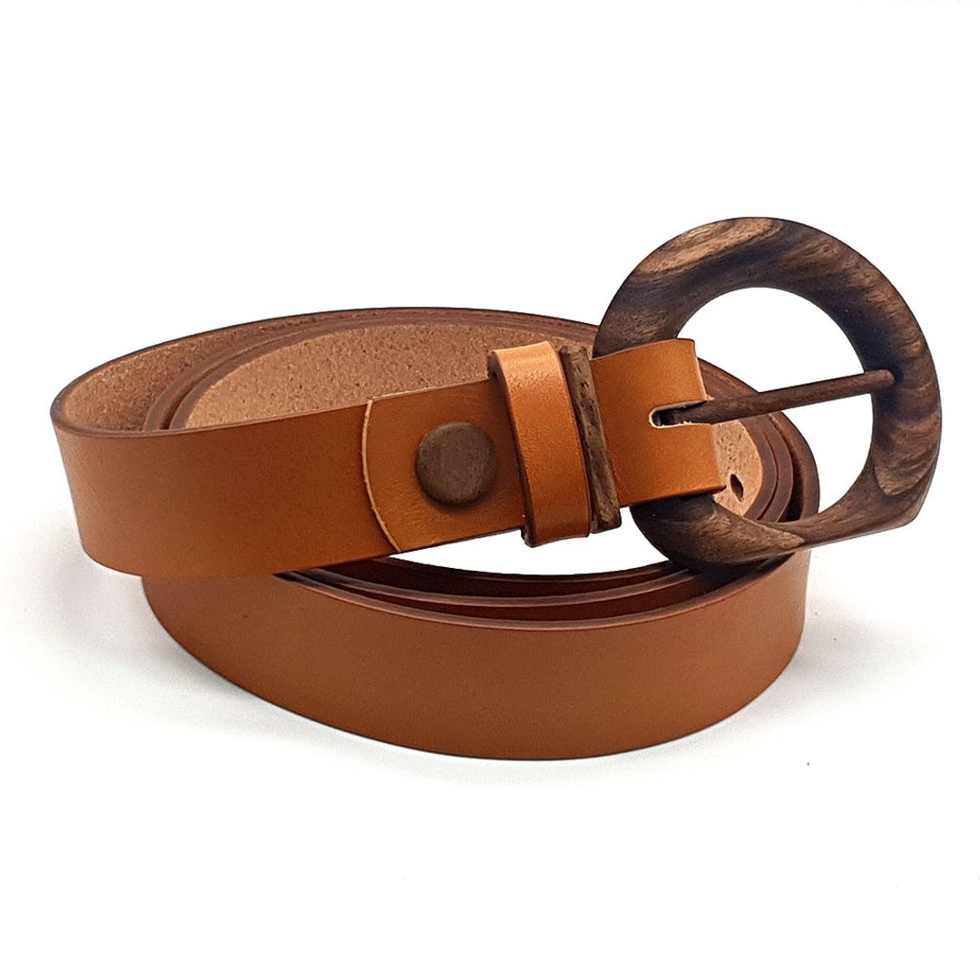 Wood Belt Fuji Heart 308 - 可生物降解胡桃木棕色皮革皮带 - 皮带/腰带 - 木头 咖啡色