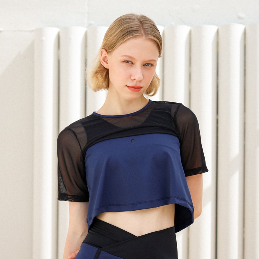 Essential two-tone crop – 海军蓝/泳衣 (单独出售) BLT078NAVY - 女装泳衣/比基尼 - 尼龙 蓝色