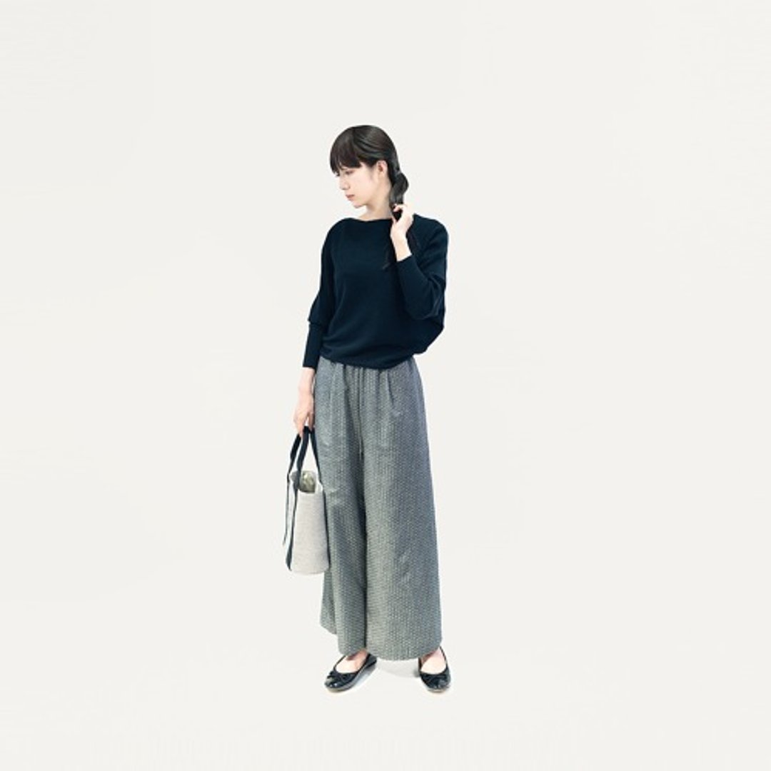 Okayama Denim Pin Dot Casually Pretty Light Gray Wide Pants PERINNE - 女装长裤 - 棉．麻 