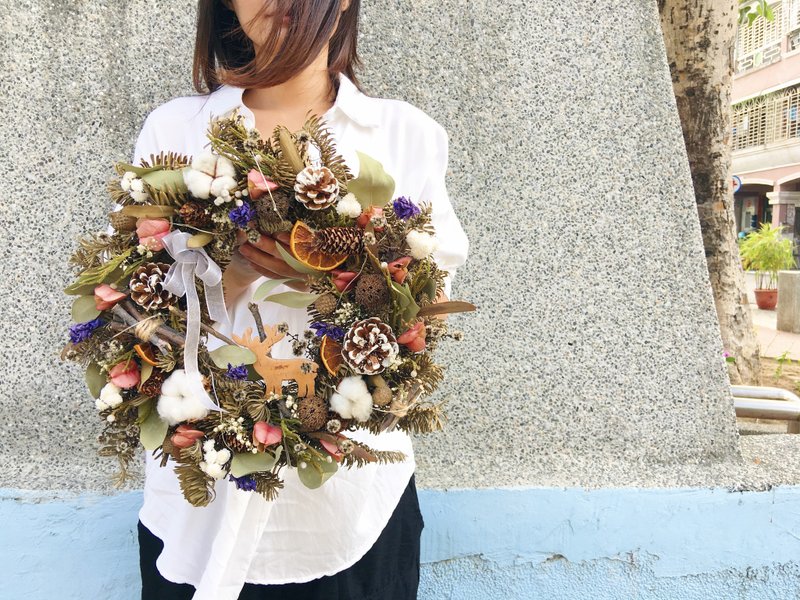 【好花】干燥圣诞花圈 干燥橙片果实花圈 麋鹿圣诞节礼物 开幕 - 干燥花/捧花 - 植物．花 绿色