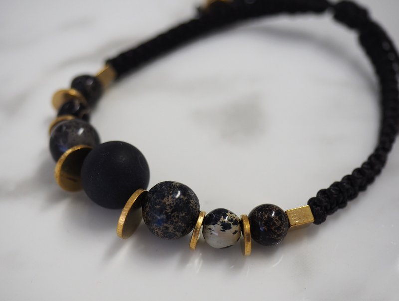 天然石珠手织绳 - 黑玛瑙,帝皇松 - 手链/手环 - 宝石 黑色