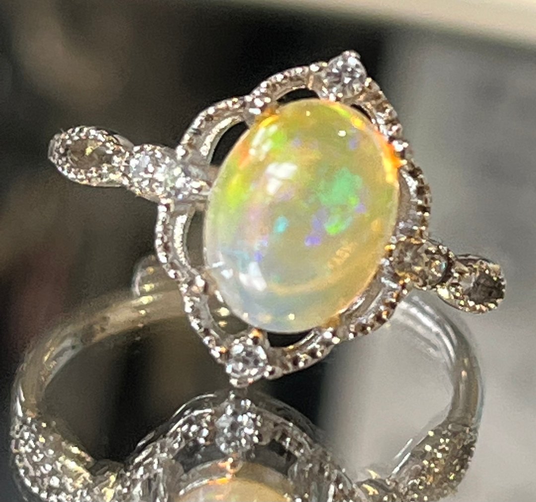 nuwn jewelry 幻彩星辰 欧泊 戒指 s925 Opal silver ring - 戒指 - 半宝石 多色