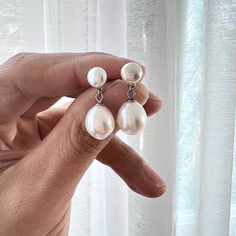 纯粹经典 白色水滴珍珠耳环 - 耳环/耳夹 - 珍珠 