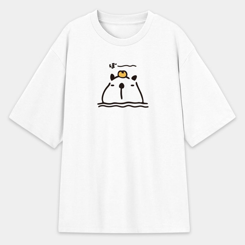 水豚君 泡温泉 中性韩版落肩 T- 纯绵T 圆领上衣 PU019 - 男装上衣/T 恤 - 棉．麻 白色