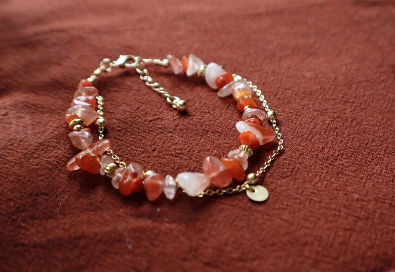 【生日石系列 V|七月】红玛瑙碎石|双链手链|自信|心灵和谐 - 手链/手环 - 玉石 红色