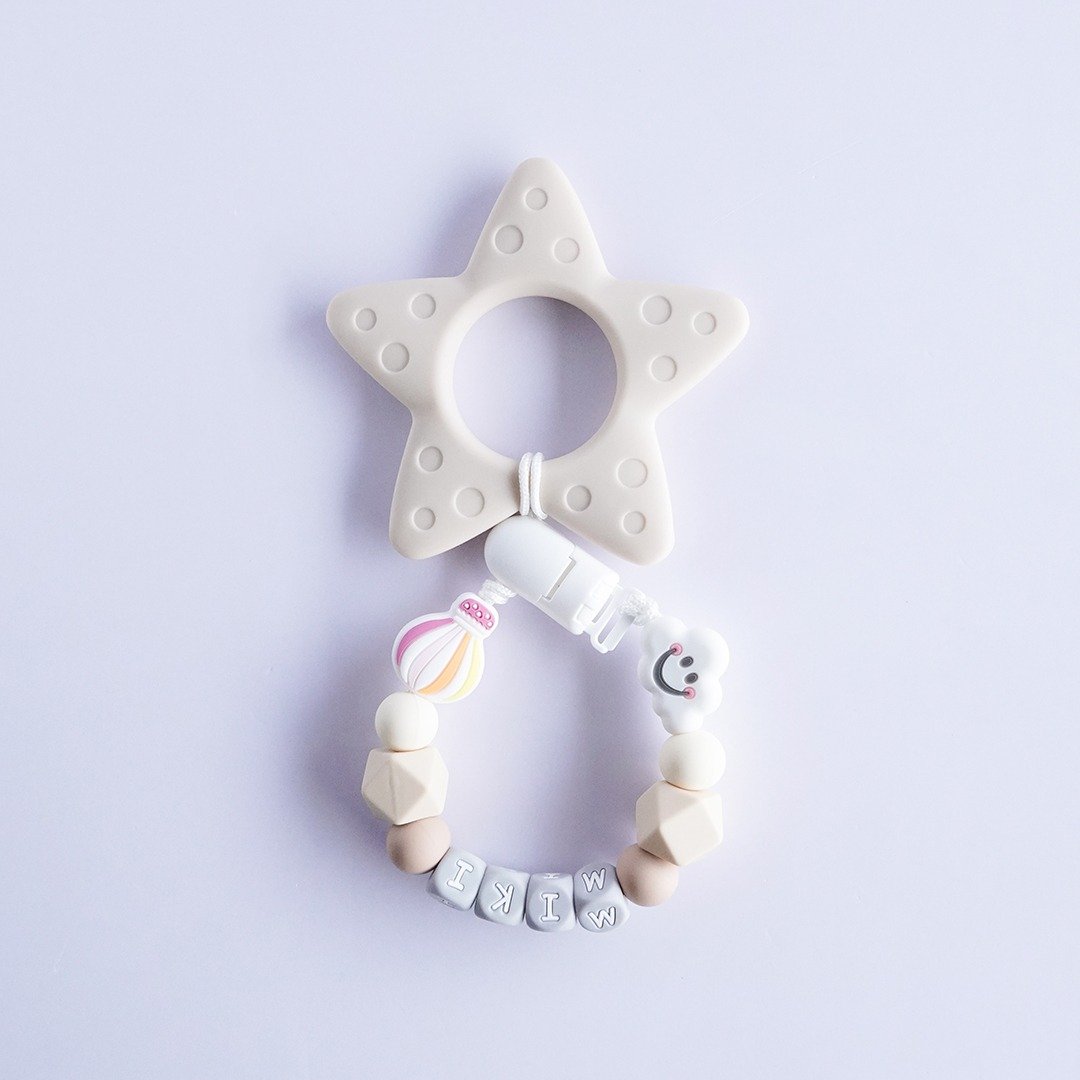 miki 白云 热气球 灰色海星固齿器 / 定制化奶嘴链 - 玩具/玩偶 - 其他材质 多色