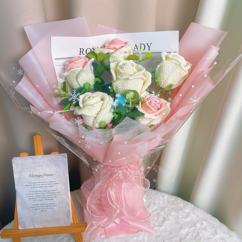 情人节礼盒   定制化礼物2025手工制作的低敏感性玫瑰花束 - 干燥花/捧花 - 棉．麻 粉红色