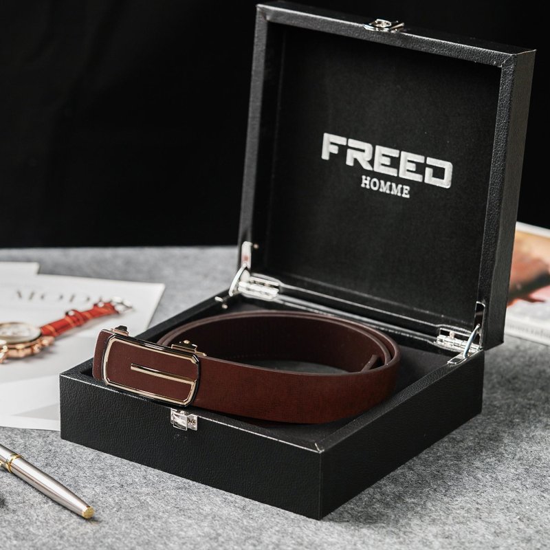 【FREED】简约都市金属G商务休闲头层牛皮皮带 - 咖啡色 - 皮带/腰带 - 真皮 咖啡色
