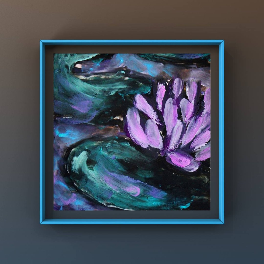 Impressionist water lily pond original oil painting 6 inch Waterlilies wall art - 海报/装饰画/版画 - 其他材质 紫色
