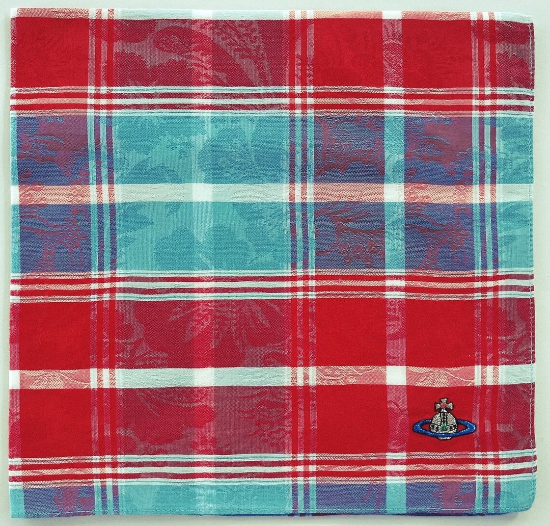 Vivienne Westwood 手帕格子蓝色红色口袋方巾 19 x 18.5 英寸 - 手帕/方巾 - 棉．麻 红色
