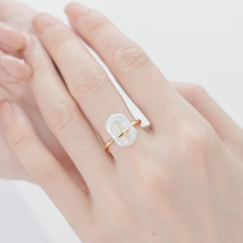 【光岛系列】琉光星晨戒指 珍珠 黄铜 天然珍珠 淡水珍珠 手作 - 戒指 - 珍珠 白色