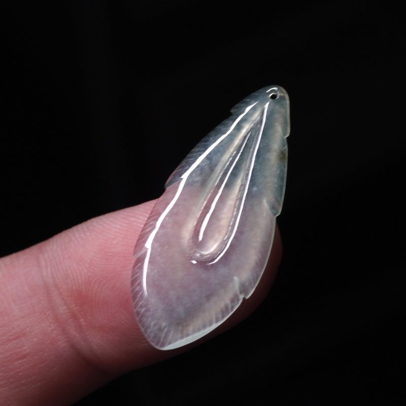 冰种翡翠羽毛 | 裸石 | 天然缅甸玉A货翡翠 | 送礼 - 项链 - 玉石 透明