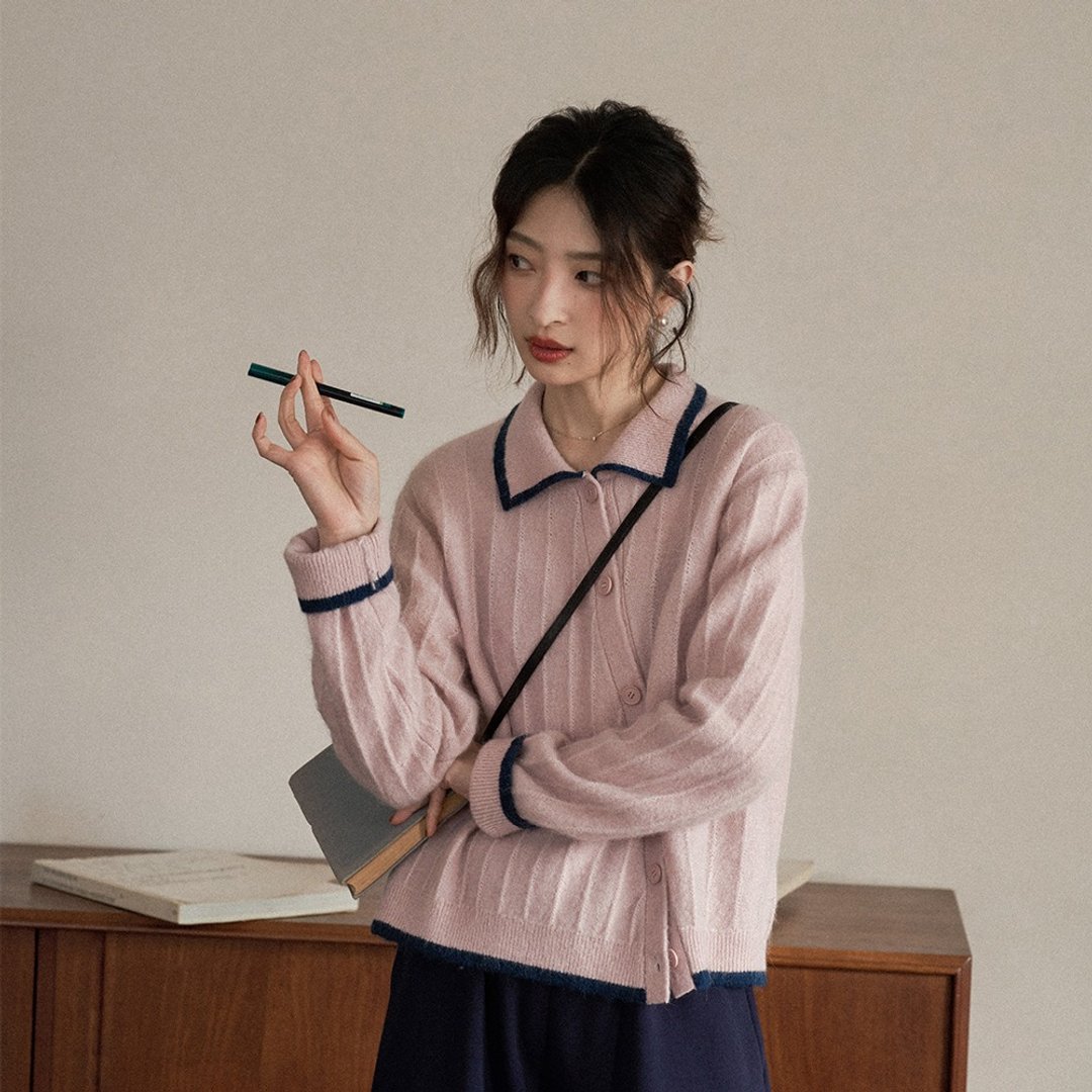 斜门襟针织开衫|针织衫|毛衣|两色|春款|Sora-1439 - 女装针织衫/毛衣 - 羊毛 多色