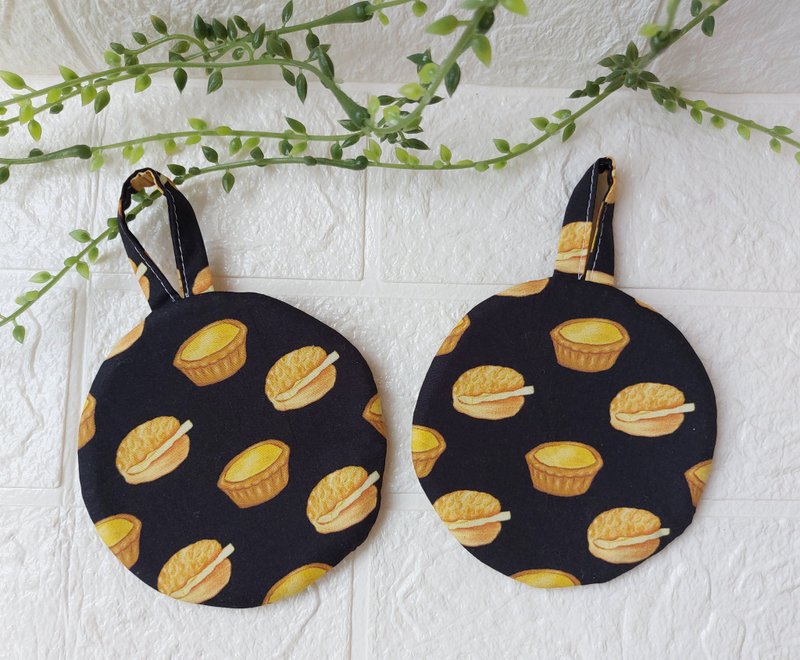 |Handmade|一组两片| 淡黄格子港式蛋挞菠萝油杯垫 |棉| 接单订制 - 杯垫 - 棉．麻 