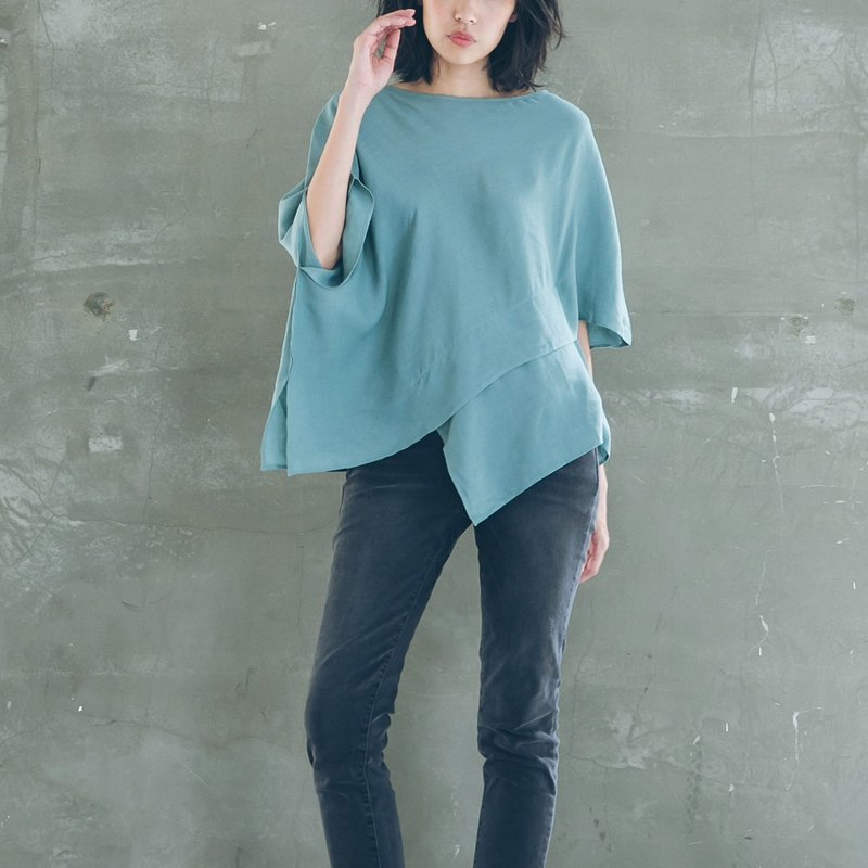 斗篷 - 粉绿 - 女装上衣 - 棉．麻 绿色