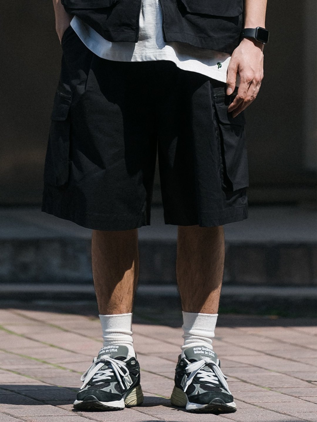 户外机能口袋短裤 防泼水 轻薄 - 男士长裤 - 棉．麻 黑色