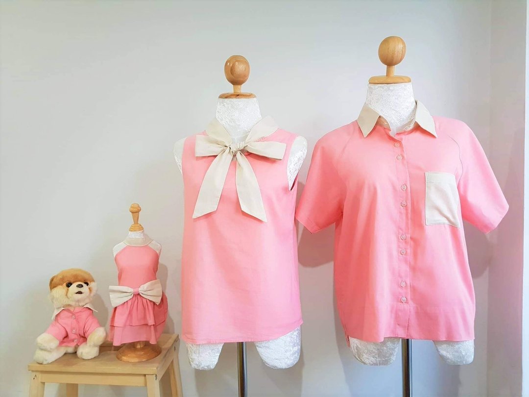 Matching Wear Dog/Cat and Owner in Candy Pink Colour - 衣/帽 - 亚麻 粉红色
