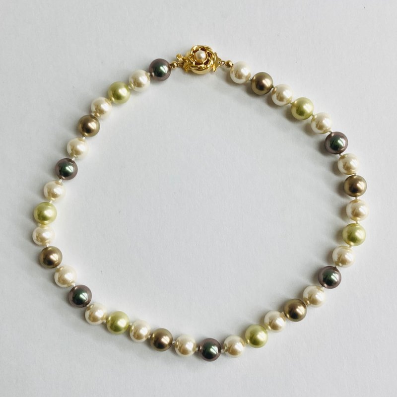 玻璃珍珠混色全节结项链 / 10mm 约 42cm / 绿色混色 / made in japan - 项链 - 玻璃 绿色